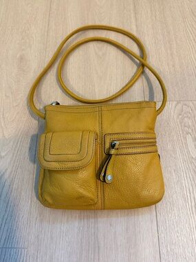Tignanello Mustard Yellow Leather Crossbody Organizer Bag